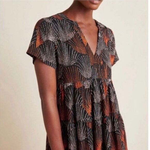 Anthropologie Maeve Tania Tiered Dress Short Sleeve Fall Colors Medium - Picture 2 of 11